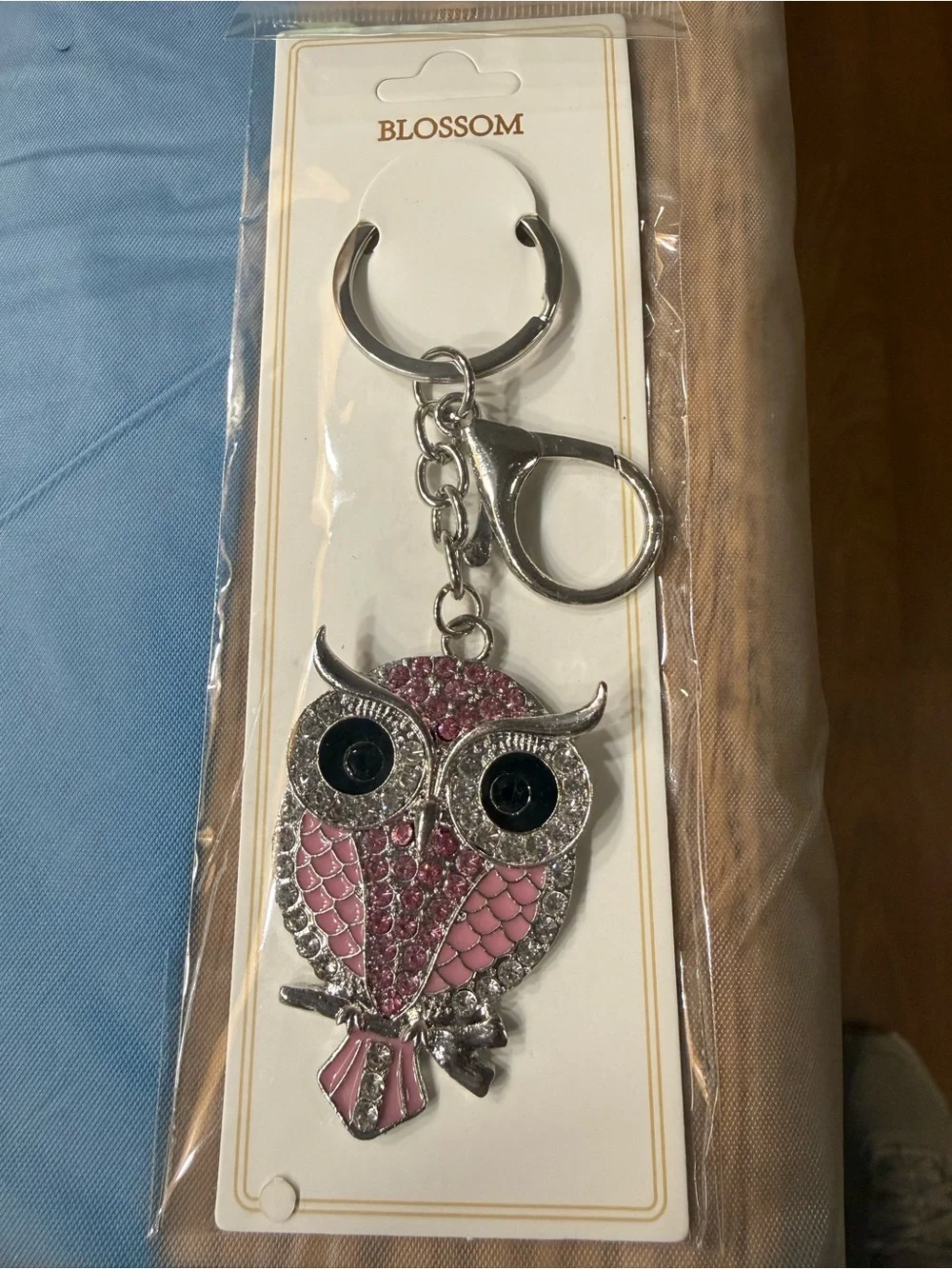 Silver Owl Keychain with Turquoise Crystals with other Colors